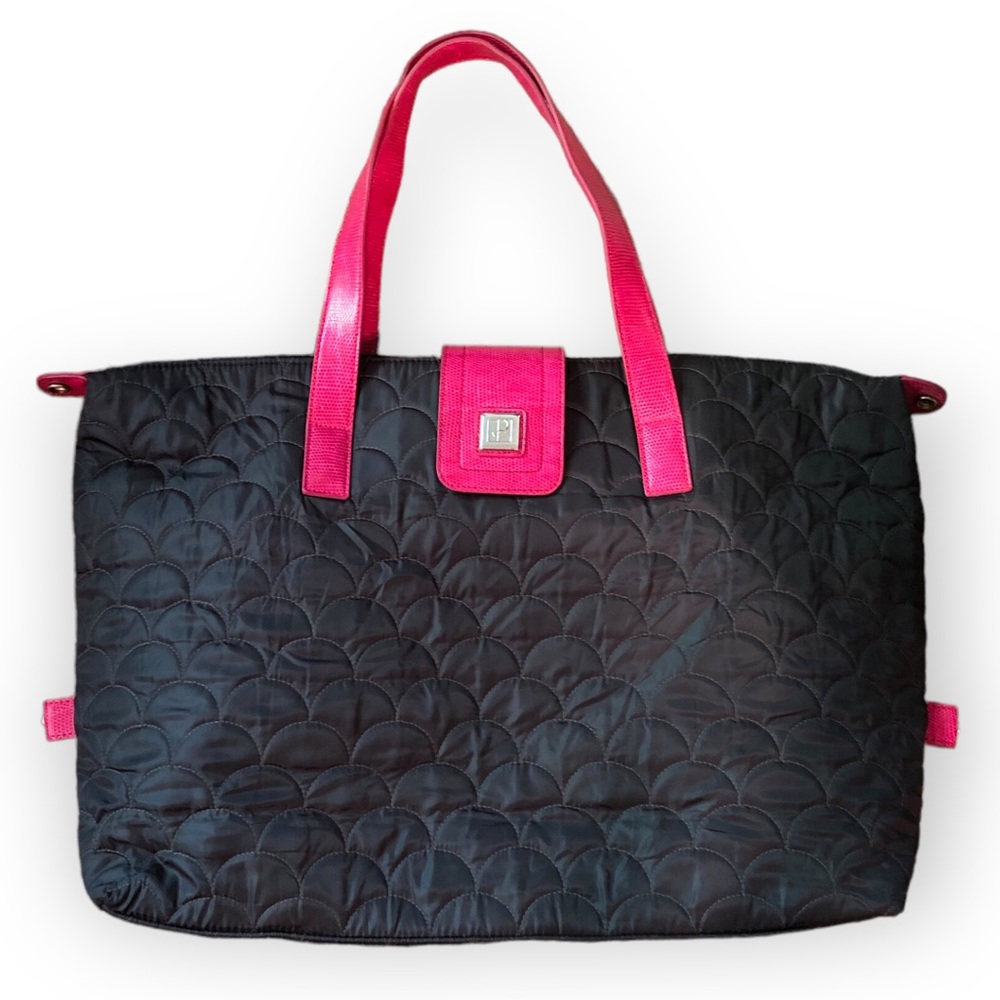 Dvf  Diane Von Furstenberg Tote Travel Bag Black  and  Fuchsia with Side Snaps